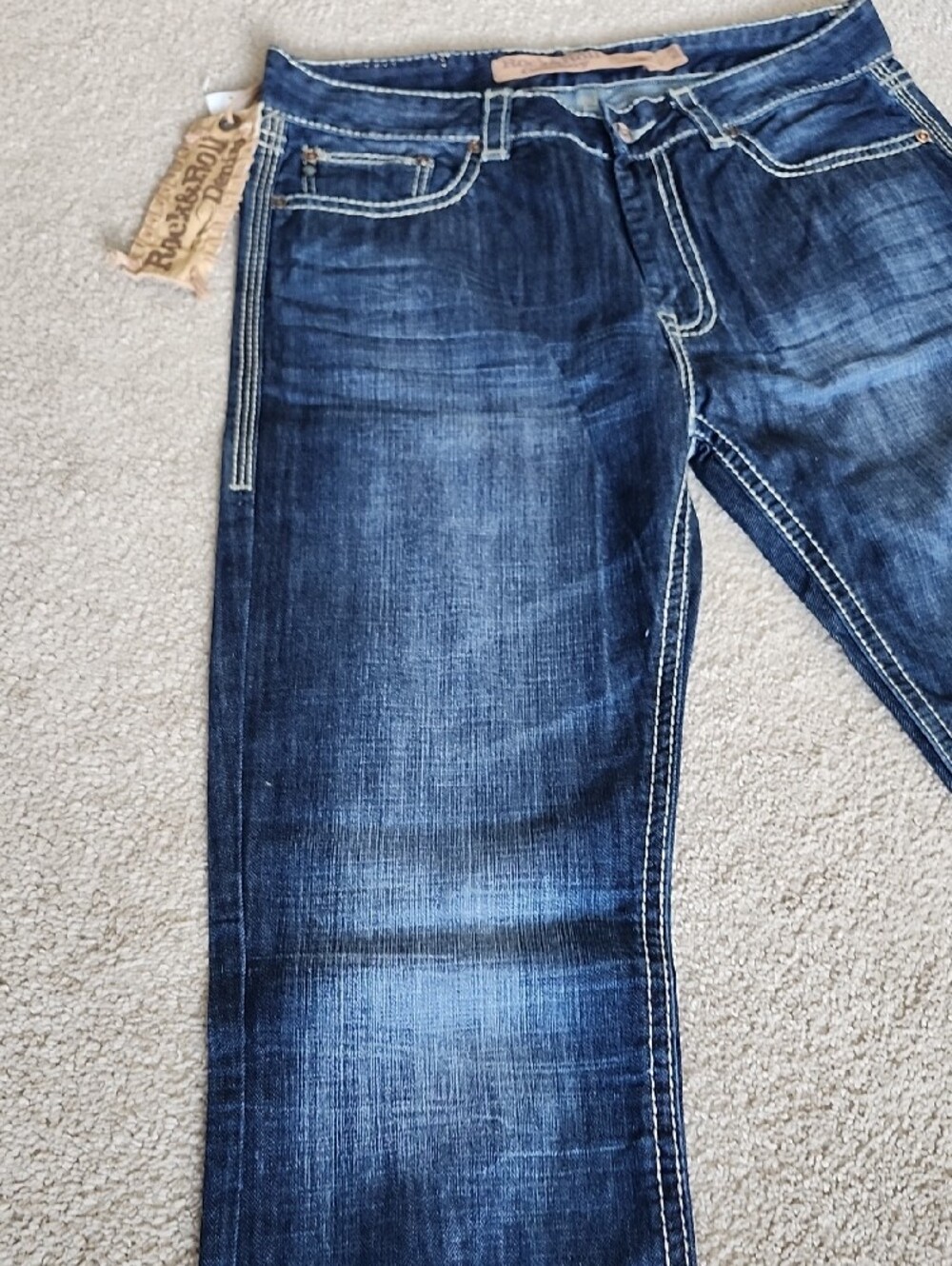 Rock & Roll Cowboy Men's Double Barrel Relaxed Bootcut Jeans Dark Wash - Picture 3 of 15